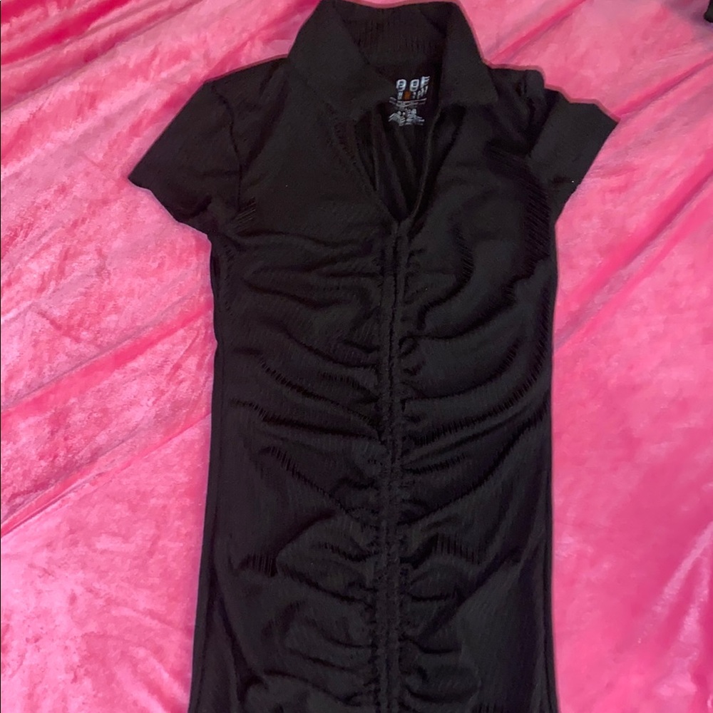 OP Black Ruched Shirt Dress
